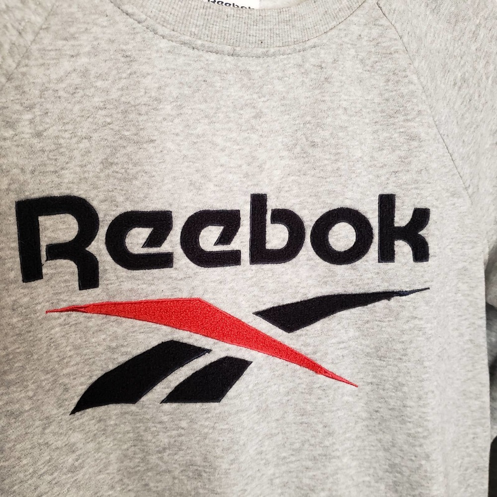 Reebok Logo Gray Fuzzy Patch Pullover Sweatshirt S - image 3